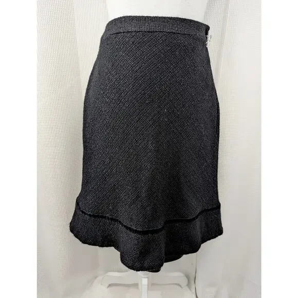 THE GAP! LUXE BLACK NUBBY WOOL BLEND, VELVET RIBBON DETAILED PENCIL SKIRT! SZ 2 - Picture 2 of 7